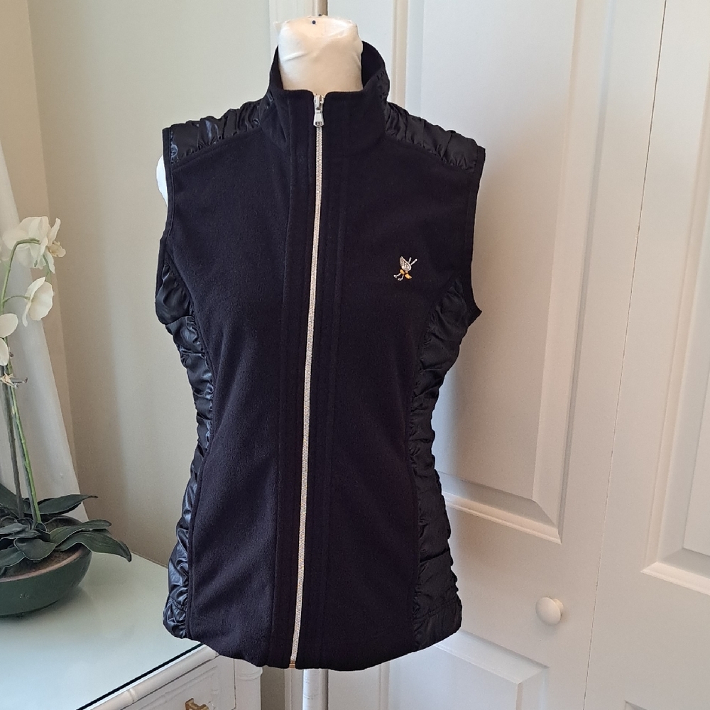 Cutter & Buck Womens Black Golf/Activewear Stretch‎ Fleece/Ruched Vest Zip Up SM